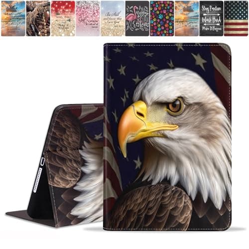 FQTBCEARI for iPad 9.7 2018/2017 Case, iPad Air/Air 2 Case, Slim PU Leather Cover, Adjustable Stand with Auto Wake/Sleep Case for Apple iPad 6th/5th Gen 9.7 Inch - American Flag Bald Eagle