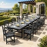 WACASA 17-Pieces HDPE Outdoor Dining Set for 14 Person, Commercial Grade All-Weather Patio Furniture, Steel-Reinforced Large Table and Chairs Set, Black