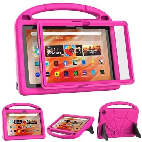 Patamiyar Kids-Friendly Case with Screen Protector for 10.1" Tablets,Not for Sony TCL 10.1inch -Lightweight Shockproof Case with Handle Stand -Pink