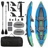 GarveeTech 2 Adults Inflatable Kayak 12.5 ft, Padded Seats, 3 Removable Fins, Hand Pump Bag Repair Kit Included, 204KG Load for River Lake Leisure & Fishing