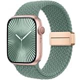 Laffav Magnetic Braided Band Compatible with Apple Watch Bands 46mm 45mm 44mm 42mm 49mm for Women Men, Stretchy Nylon Loop for iWatch Series 11-1 SE Ultra, Soft Lightweight Sport Strap, Pine Green