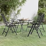 NKOPPFG 5 Piece Patio Dining Set with Expanded Metal Mesh Anthracite, Foldable Chairs with 7-Position Adjustable Backrest and E-Coating Finish