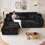 Flyida 108" Boneless Cloud Sectional Couches for Living Room, Comfy Fluffy L Shaped Memory Foam Deep Seat Boneless Couch, Modular Sectional Sofa with Left Facing Chaise, Black
