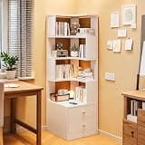 NABOOJ Corner Bookshelf with 2 Drawers, 6 Tier Storage Cabinet, Open Display Shelf for Small Space, Living Room, Bedroom, Decor