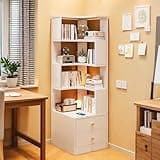 NABOOJ Corner Bookshelf with 2 Drawers, 6 Tier Storage Cabinet, Open Display Shelf for Small Space, Living Room, Bedroom, Decor