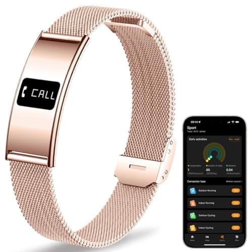 KALPADIVES Ultrathin 5mm Smart Bracelet for Men Women Fitness Tracker with Heart Rate Blood Oxygen Sleep Monitor Multi Sport Modes Smart Watch Compatible with iOS Android (Rose Gold Mesh Belt B8)