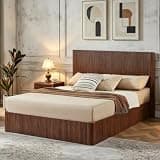 Bellemave Queen Size Lift Up Storage Bed, Walnut Wood +Metal Lift Up Bedframe, Wood +Metale Corrugated Curved Lines, Hydraulic Storage,Walnut