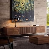 NessCarsti Mid Century Modern TV Stand with 4 Doors, 94.48 Inch Wide Entertainment Center TV Console for Living Room Bedroom, Media Console TV Cabinet with Storage Walnut