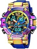 findtime Relojes para Hombres Cool Designer Mens Watches Big Face Red Digital Sports Watch for Men with LED Backlight/Alarm/Date/Dual Time Zone/Stopwatch