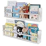 Brightmaison Polynez 30" Floating Shelves for Wall Decor, Kids Bookshelf, Nursery Book Shelves, Multiuse Shelf Set of 2 Wood Burnt White