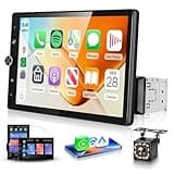 MAHVEC 10.4'' Single Din Car Stereo with Wireless CarPlay Android Auto, HD Rotation Touchscreen Radio with Bluetooth, USB, Mirror Link, SWC, Car Play, FM/RDS Radio, Backup Camera