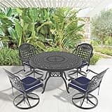 Star20XX Patio Dining Set, Outdoor Dining Set, Cast Aluminum Patio Set, 5 Piece with 4 Chairs, Cushions, 47.24 Inch Round Table, Umbrella Hole, Black, Seats 4