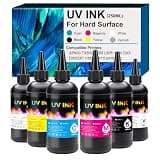 UV Ink 250ML for Hard Surfaces Compatible with Ep XP600 TX800 i3200 L805 1390 DX5 DX6 DX7 i1600 DX10 printhead – for Wood Acrylic,Plastic,Stone Material,etc (CMYKWV)