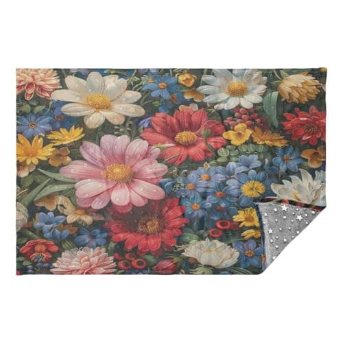 Jihqo Vivid Wildflowers Pattern Travel Blanket Glowing in The Dark, Soft 2 in 1 Airplane Blanket 65" x 55", Foldable as Pillow, Luggage Sleeve & Backpack Clip