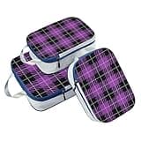 With Zipper 3 Set Packing Travel Organizer 100% Polyester Storage Bags For Closets, Purple Check Pattern (3 Set)