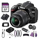 Nikon D3200 DSLR Camera with 18-55mm VR Lens 24.2MP DX Sensor Full HD 1080p Black Bundle with Cleaning Kit + Filter Kit + 64GB Memory Card