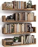 Floating Bookshelves for Wall - Wall Mounted Bookshelf Set of 4, U-Shaped Hanging Bookshelf for Bedroom, Living Room & Office, Wall Book Shelf for Home Decor & Storage (4, Rustic Brown, 17 Inches)