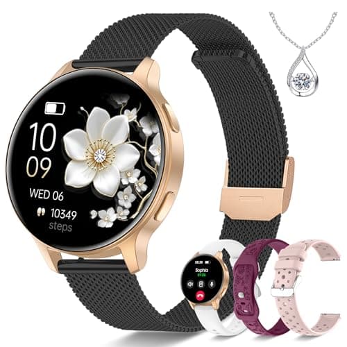 Iaret Smart Watches for Women, 1.27″ Fitness Tracker with Heart Rate SpO2 Sleep Monitor, 4 Bands, 120+ Sport Modes, Call & Notifications, Smartwatch for Android & iPhone Compatible, 40 mm Black Gold
