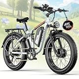 PUJH 6000W Dual Motor Ebike for Adults, 60V 20Ah Fast Electric Bike,Up to 110 Miles,24" Fat Tire Full Suspension Electric Bike for Snow Off-Road Commuter Mountain E-Bike for Men Women (White)