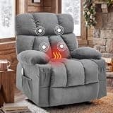 Massage Rocking Recliner Chair, Ergonomic Recliners Sofa with Vibration Massage & Heat, Rocking Chair Nursery Chair for Living Room Lounge with 4 Pockets, 2 Cup Holders, USB Charge Port, Grey