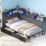 CollaredEagle Black Twin Storage Corner Bed Frame with 2 Big Drawers.