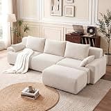GRUSIGN 118'' Sectional Boneless Oversize Modular Couches, Curved Cloud Sectional Couches for Living Room,Rounded Corner Design L Shape Deep Seat Family Sofa with Ottoman & 3 Throw Pillows, Beige