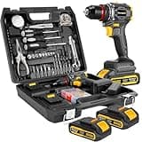 AwxryoX Brushless Compact Drill Tool Set, 60N.m 20V Cordless Drill Tool Box with 2 Battery, 135Pcs Man Household Combo Set with DIY Hand Taladros Kits, 531 In-lb Kit with Drill for Daily Home Repair