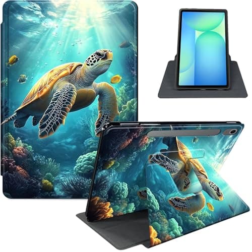 for Samsung Galaxy Tab S10 Lite / S10 FE / S9 FE 5G / S9 10.9'' / 11'' Case, PU Leather Stand Cover with Auto Sleep/Wake, Shockproof TPU Back for Full Protection, Sea Turtle