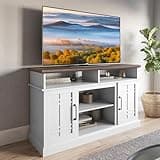 BELLEZE Modern 48" Farmhouse Wood TV Stand & Media Entertainment Center Console Table for TVs up to 50 Inch with Open Storage Shelves & Cabinets - Norrell (White)