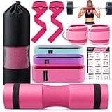 Barbell Pad Set, 10 Pcs Barbell Squat Pad for Hip Thrusts, Lunges, Leg Day with 2 Gym Ankle Straps, 3 Hip Resistance Bands, 2 Lifting Strap, Barbell Pad and Carry Bag