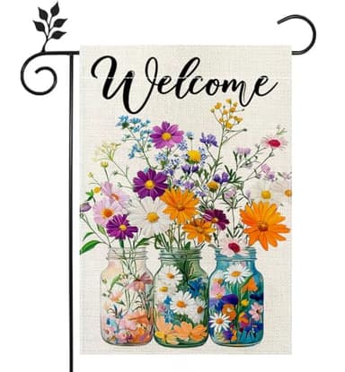 Spring Summer Daisy Floral Mason Jar Garden Flag 12x18 Inch Double Sided, Colorful Welcome Yard Decor, Farmhouse Outdoor Flag for Lawn Patio Porch