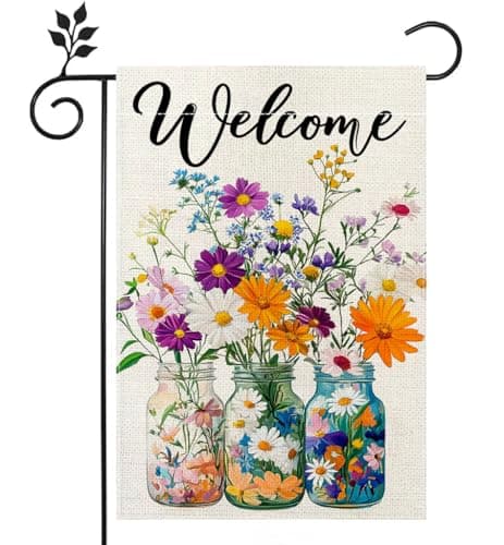 Spring Summer Daisy Floral Mason Jar Garden Flag 12x18 Inch Double Sided, Colorful Welcome Yard Decor, Farmhouse Outdoor Flag for Lawn Patio Porch