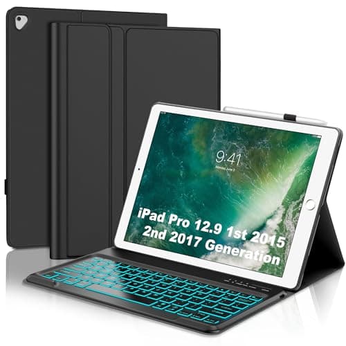 Backlit Keyboard Case for iPad Pro 12.9 1st/2nd Generation, Detachable Keyboard for iPad Pro 12.9in 2015/2017 Gen, Colors Backlight Keypad Case for Pro12.9 Old Model: A1670/A1671/A1584/A1652, Black