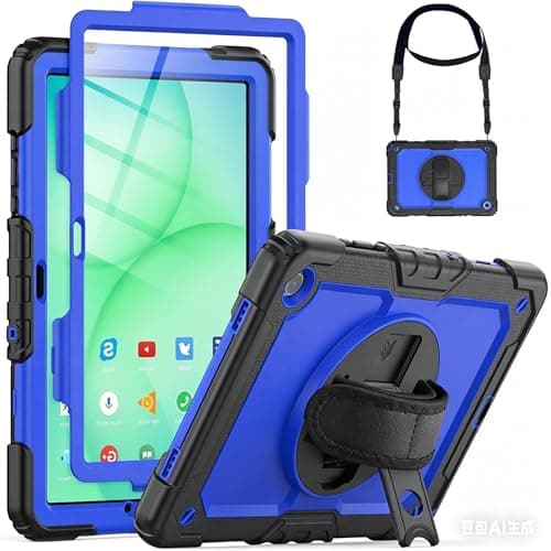 Case for Samsung Galaxy Tab A11 / A9 8.7 inch 2025/2023 with Screen Protector/Shoulder Strap/Hand Strap, Rugged Protective Shockproof Hard Cover Compatible for Tablet Model SM-X117/X135/133 for Kids