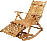 Balcony Recliner Armchair, Solid Wood Rocking Lounger, Folding Garden Lounger, Relaxing Chair with Headrest and Elongated Footrest, 5 Adjustable Positions, Chai