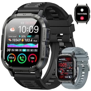Smart Watch for Men Fitness Tracker: Make/Answer Call Military Smart Watches for Men Digital Mens Watches Running Waterproof Smartwatch Android Phones iPhone Samsung Compatible Heart Rate Monitor