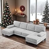 VINGLI 110' U-Shaped Sectional Couch with Two Chaise, Affordable Small Sofa with 4 Seats, Chenille Fabric Comfy Couches for Living Room, Light Grey