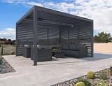 PURPLE LEAF 94AS Louvered Pergola 10' x 12' Outdoor Aluminum Adjustable Roof Hardtop Gazebo with Fixed Shutter Wall for Deck Backyard Grey, 1 Long Side and 1 Short Side