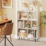 LOVEZOE 7 Cube Bookcase, 31.5 Inch Wide Storage Shelf with 4 Metal Legs, White and Black, for Home Office, 31.5” L x 9.5” W x 42” H