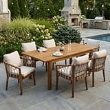 THINK 30 7-Piece Acacia Wood Outdoor Dining Set, Modern Patio Dining Furniture Set, with Cream Cushions, for Lawn, Backyard, Garden Deck, Poolside, Teak