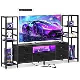 Casaottima TV Stand for 40/50/55 Inch TV, Low-Profile Entertainment Center with LED Lights & Power Outlets, TV Stand with Drawers & Open Shelves for Storage for Small Spaces/Living Room/Gaming, Black
