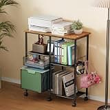 Tiaoheka Rolling File Cart with Wheels,Lateral File Cabinet with 2pcs Drawers,Rolling Printer Stand Cart with Open Storage Shelf,Hanging Filing Cabinet Organizer Cart Fits Letter Size for Home Office