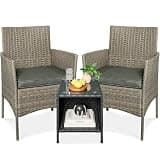 Best Choice Products 3-Piece Outdoor Wicker Conversation Bistro Set, Space Saving Patio Furniture for Garden w/Side Table - Taupe/Slate Green