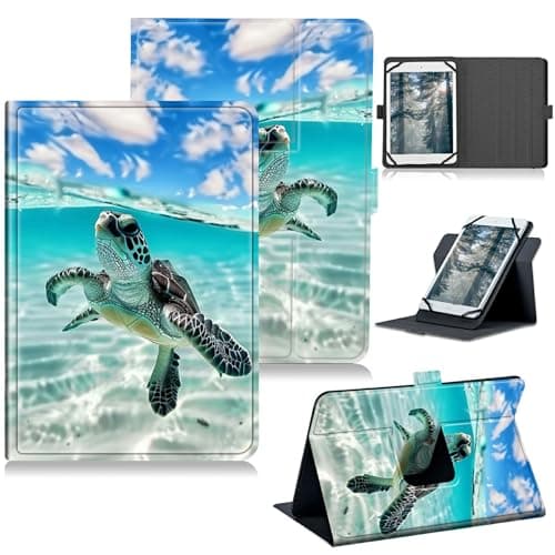 RWUTYTIUL for Walmart Onn 7 Inch 2024 (Model:100135924) Universal Tablet Case, 360 Degree Rotating Kickstand Protective Stand Case with Multiple Viewing PU Leather Shell Case, Turtle
