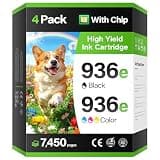 936e 936XL Ink Cartridges with Chip Combo 4-Pack High Yield Replacement for HP 936 936e Ink Works with HP OfficeJet Pro 9125e 9135e 9110b 9128e 9130b 9122e 9120e Wide Format 9730e Printers Black Color
