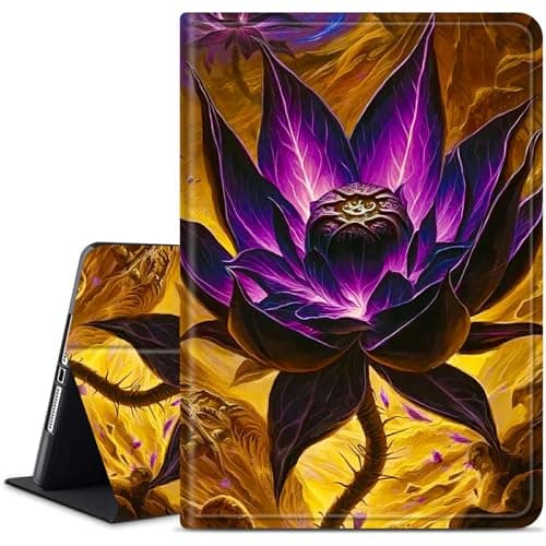 Dikoer for Samsung Galaxy Tab A 10.1" 2016 (SM-T580/T585, Not for 2019) Tablet Case, Multiple Viewing Angles & Kickstand Back Case Drop Protection Smart Cover, Purple Flaming Lotus Leaf