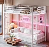 Bellemave Twin Size Loft Bed with 2 Ladder and Guardrails, Metal Loft Bed Frame, for Adults, Kids, Teens, Cylindrical, White