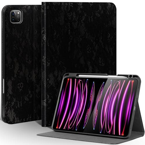 Une Diffe Leather Case for iPad Pro 11 Inch Case (2022/2021/2020/2018, 4th/3rd/2nd/1st Generation), Full Grain Leather Cover with Pencil Holder, Smart Folio with Auto Sleep/Wake, Black Silver