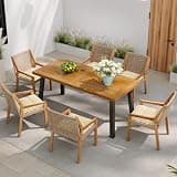Outdoor Dining Set – Acacia Wood Table & Wicker Chairs with Cream Cushion