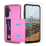 Pilaru for Samsung Galaxy A56-5G Case/A36 5g /A37 Phone Case with Card Holder Dual Layer Heavy Duty Protective Shockproof Hidden Card Slot Slim Wallet Phone Cover for Samsung A56 5G Case (Hot Pink)